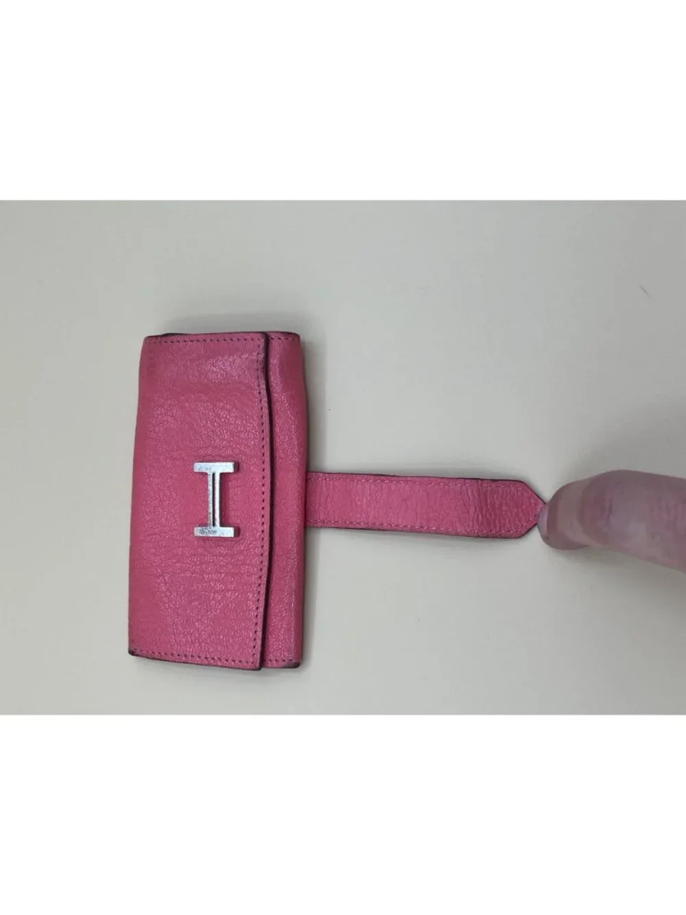 Hermes Bearn Key Case Holder Pink Rose Epsom Leather Silver H Clasp Made in Fran